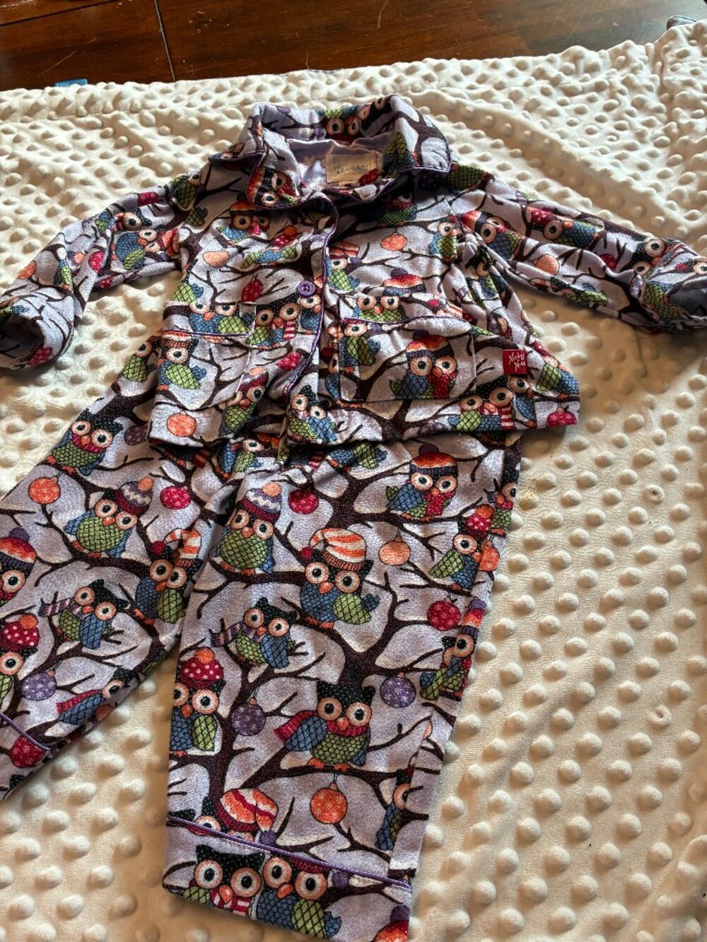 Nick & Nora Winter Owl Pajama Set Purple Flannel Sleep 18 M